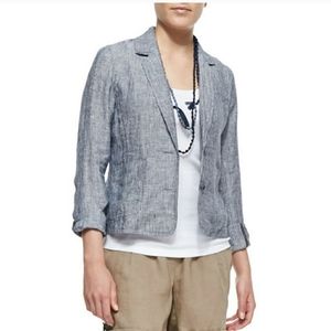 Eileen Fisher blue railroad stripe linen blazer